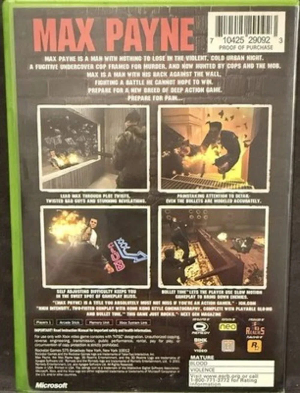 Rockstar Games Max Payne Microsoft Xbox M Action NTSC-U/C (US/CA) Manual